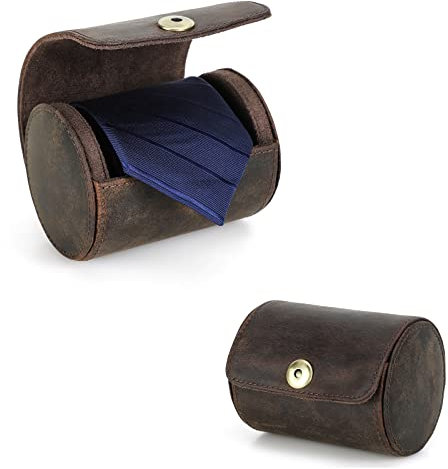 Hiram Krawattenaufbewahrung Organizer, Echtes Leder Zylinder Krawatten Etui Halter, Tragbare Krawattenaufbewahrungshülle für 1 Krawatte für Männer auf Geschäftsreisen