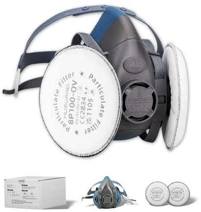 HUGUARD Atemschutz-Halbmaske Silicone Atemmaske mit Cool-Flow Ausatemventil & Quick-Release Mechanismus Schutzmaske, Feinstaubmaske, P3 Maske, Schleifmask Mehrwegmaske mit P3 Partikelfilter 9600, M