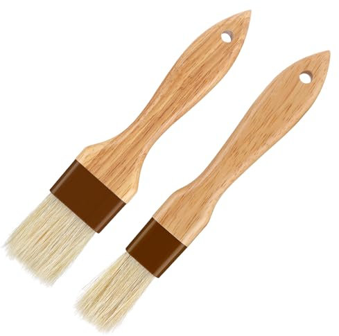 Backpinsel mit Holzgriff Gjinxi 2 Stk Backpinsel mit Naturborsten Basting Ölbürste Naturborsten ölpinsel sichere Borsten-Metallfixierung Ideal zum Einfetten und Glasieren(Groß und Klein)