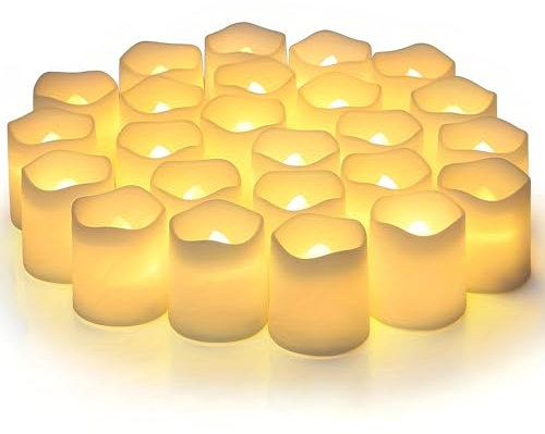 ChaneeHann Battery Tea Lights 24 Pack, Flameless Tealight Candles Battery Operated, Realistic Warm LED Battery Candles for Wedding Halloween Proposal Home Decoration (Batteries Included)