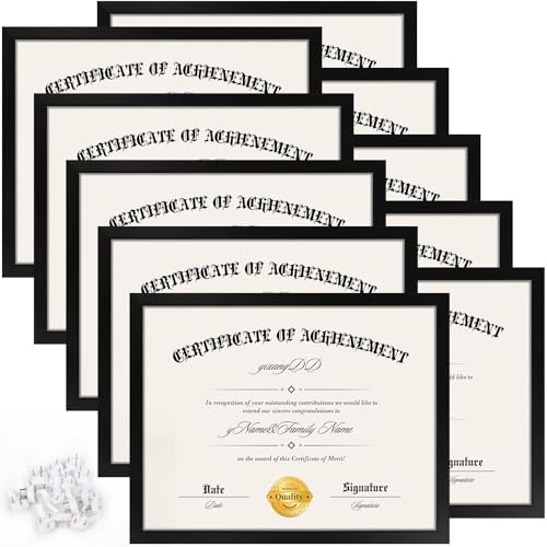 YixangDD 10 PACK Certificate Frames 8.5 x 11, Black Diploma Frame Document Frame with Clear Plexiglass, Picture Frames for Tabletop and Wall Display