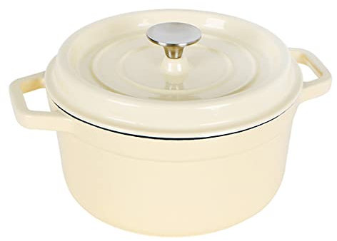 QTANZIQI Enameled Cast Iron Dutch Oven with Lid - 2.45 Quart Enamel Coated Cookware Pot, Long-Lasting, Naturally Non-Stick Enamel Dutch Oven White 22cm