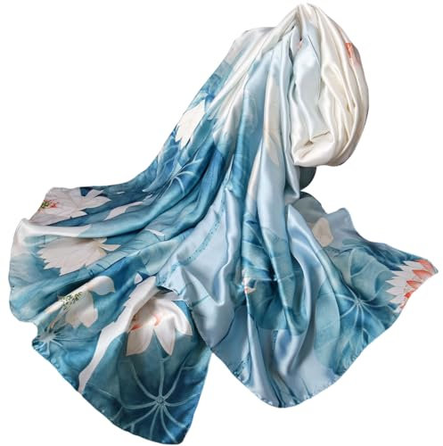 FAIRYGATE Damen Schal Seidenschal Seide Tuch Bunte XXL Blumen Seidentuch Leicht Stola für Abendkleid Hochzeit Seiden Tücher Schals Halstuch 180 * 90cm 18024