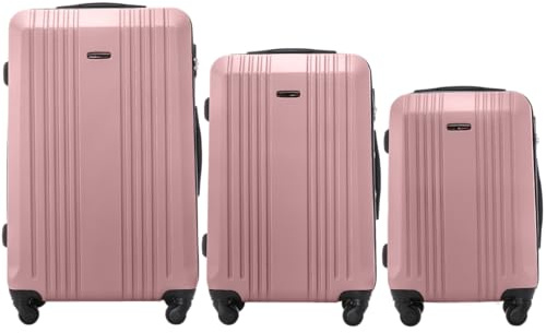 Wings hårt skal resväska | lätt resväska trolley | hårt skal rullväska med lås och hjul, ROSA, SET 3, resväska
