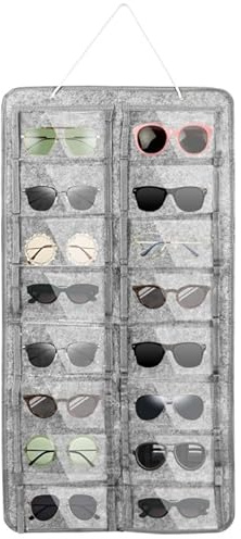 Amexo Organizador de Gafas de Sol Montado En La Pared 16 Ranura Organizador Gafas Bolsa Colgante Gafas de Sol Soporte Gafas Expositor Gris