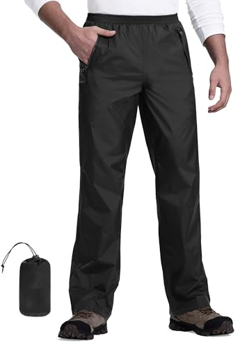 33,000ft Pantalon de pluie pliable pour homme - Imperméable - Léger - Surpantalon pour vélo - Coupe-vent - Réfléchissant - Pantalon de randonnée pour le golf, la pêche en plein air, Noir , XXL / 30L