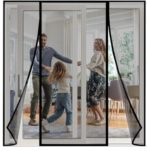 Magnet Fliegengitter Doppel Tür 260x185cm Schwarz Fliegenvorhang Magnetisch Türe BalkontüR Insektenschutz Plissee, Fliegengitter für Tür