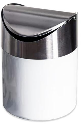 Mini Cestino da Tavolo, Pattumiera da tavolo, Cestino Spazzatura con Coperchio, 1.2L Cestino da Scrivania in Acciaio Inossidabile, Utilizzabile Come Pattumiera o per Cosmetici (Bianco)