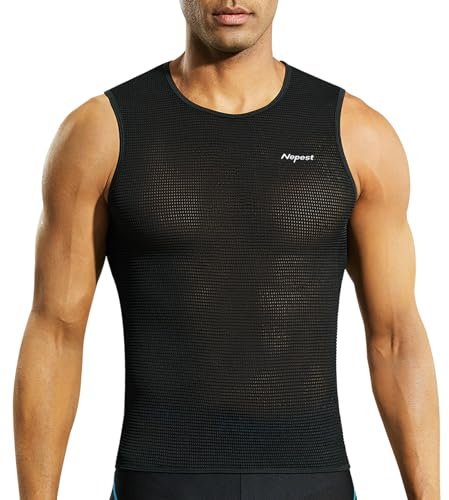 Nepest Gilet da uomo/Manica Corta Biking Base Layer Mesh Senza Maniche Ciclismo Baselayer Bicicletta Ultralight Undershirts, Nero , L