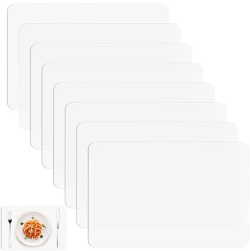 8 Pcs Salvamanteles Individuales Lavables, 30 x 40 cm Manteles Individuales de Plástico translúcido, Mantel Individual Mesa Antideslizantes para Mesa de Comedor Cocina