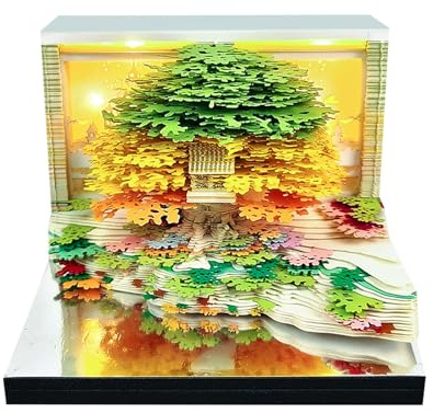 Time Piece Calendar 2026 Desk Calendar, 3D Self-Stick Notes with Light, Tear Off Paper Carving Art Memo, DIY Post Notes for Office Home Gifts Ornaments (Green)