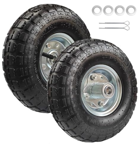 Juego de 2 ruedas recortadora 4.10/3.50-4 neumáticos inflables 4.10 3.50-4 para rueda de carretilla, carro de jardín, camión de mano, vagón, montacargas, grúas, 260 x 85 mm, capacidad de carga máxima