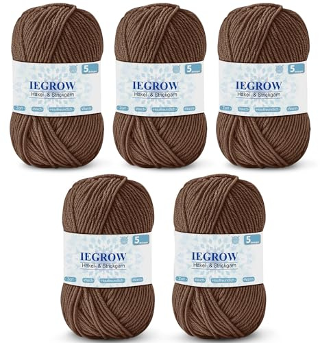 iEGrow Handstrickgarn 250 g, Häkelgarn, Acrylgarn zum Stricken, Häkelgarn für Anfänger, Geeignet für Stricken, Häkeln und Handarbeiten, Weich und bequem (5 x 50 g) Helles Kamel