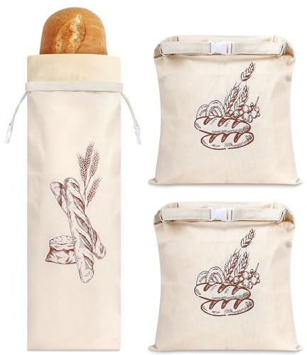 1 Pieza Bolsa Pan 70 * 20cm+2 Pieza Bolsa de Pan Reutilizables 44 * 32,5cm con Forro de Cera de Abeja para Almacenamiento Pan Tostado Molde Integral Verduras Panecillos Frutas Compras a Granel Apto
