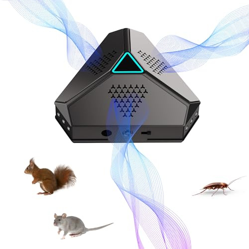 Ahuyentador de Ratas,Ultrasónico para murciélagos,Repelente de Ratas, 360 ° con luz LED, Ardilla y cucaracha ultrasónica,Repelente ultrasónico para Ratones Cucarachas enchufables para jardín