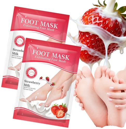 2 Paar Fußmaske-Hornhaut Entfernen Fuß-Erdbeer Peeling Fußmaske -Hornhaut Socken, Abgestorbene und Entfernt Effektiv-für sehr trockene Füße-Exfoliating Fussmaske für Männer und Frauen