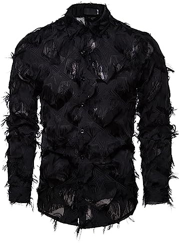 Camicia da uomo con piume, 3D, in stile gotico, con piume, per il tempo libero, pirati, con lacci, medievale, vintage, costume steampunk, top volant, camicie vittoriane, permance, Nero , M