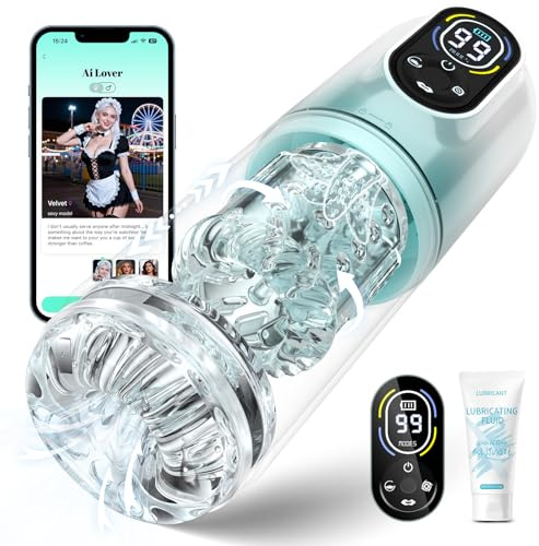 Masturbateurs Masculins Sex Toys Automatiques avec IA APP, Masturbâteur Homme Mains Libres avec 9 Modes Télescopiques & Rotation & Succion et Vibration, Vaginette Ultra Réaliste Masturbateur Homme