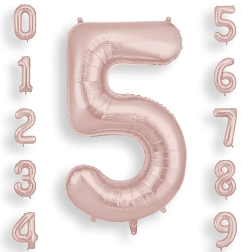 AOOSU Pink Helium Balloons, 40 Inches Number Balloons 5, Foil Birthday Balloon for Birthday Anniversary Wedding Party Decorations Celebration Supplies for Girls Women Men Boys