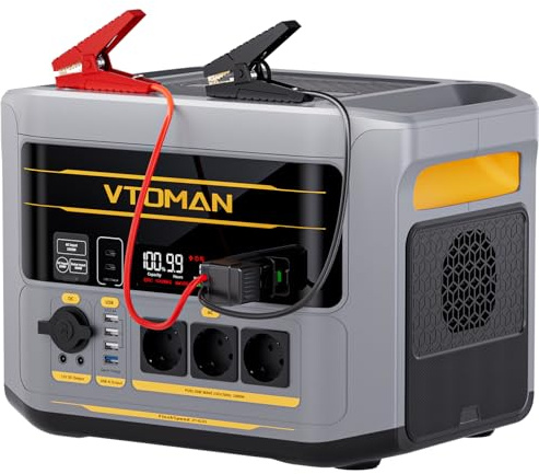 VTOMAN FlashSpeed 2400 - Stazione di alimentazione portatile con cavo di avviamento, 2400 W CA (picco di 3200 W), batteria LiFePO₄ da 1408 Wh, espandibile fino a 2688 Wh, ricarica rapida in 1 ora