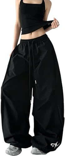 Xinor Pantaloni Parachute Y2K Streetwear Baggy Hip Hop Cargo Donna a Pieghe Stile Vintage Americano Larghi Casual per Danza