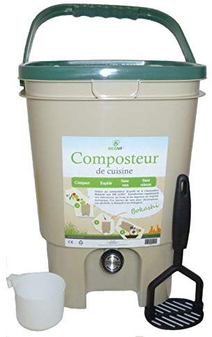 Ecovi Kit Composteur de Cuisine 20L + Activateur 1Kg, Vert, 28 x 28 x 39 cm
