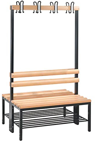 C und P Doppelseitige Garderobenbank ohne Schuhrost Umkleidebank 8 Haken, 165x100x75 cm