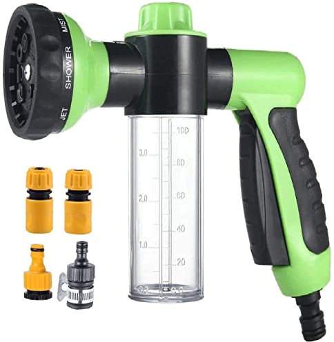 MALAYAS Garden Hose Nozzle - Multifunctional Foam Water Spray Gun - 8 Adjustable Patterns, Built-in Soap Dispenser, Water Saving - Ideal for Car Washing, Garden/Lawn Watering, Pets Washing (Green)