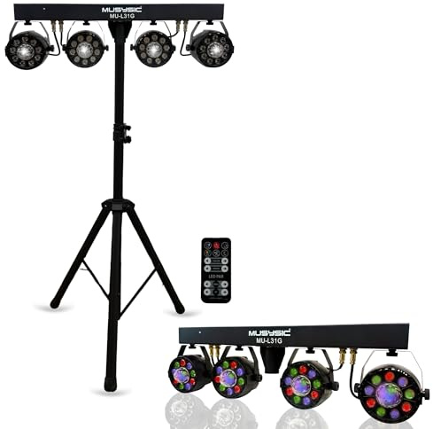 MUSYSIC Professional DJ Lights with Stand 36×1W RGBW LEDs, 8‑Channel DMX512 - Party Light Show Kit w/DMX GigBar, Stage Lights for Parties, DJ Light Bar Package with Remote, Complete DJ Lighting System