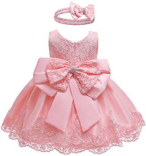 LZH Vestido de Encaje para Niñas Bebés Vestidos de Fores de Bowknot Concurso de Bodas Bautizo Bautizo Vestido de Tutú Rosa