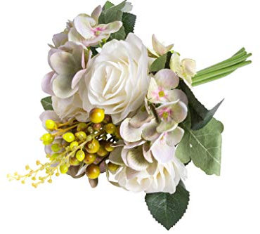 Jasaco künstlicher Rosen-Hortensienstrauß mit grünem Blattwerk (Creme)