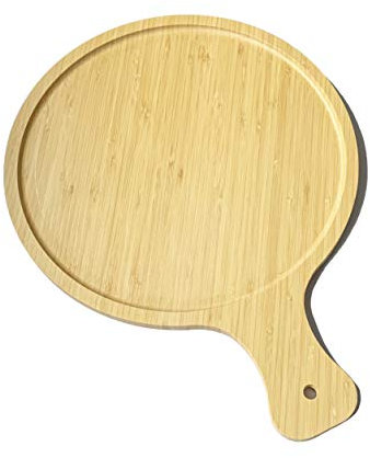 Bamboo Wooden Large Pizza Paddle Pizza Peel- 14 Inch Round Serving Board with Handle - Cheese Board Charcuterie Board Wood Chopping Board (36 cm)- Food Serving Tray for Bread Platters Tapas Dishes