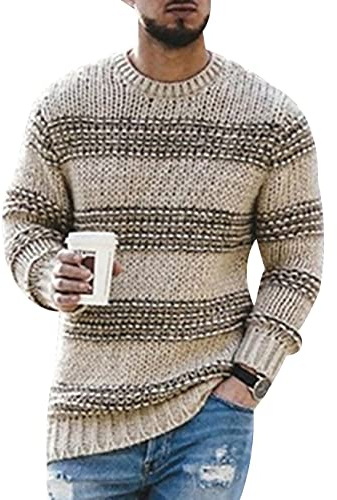 Suéter Hombre Suéter Cuello Redondo Hombre Jersey Hombre Jersey Manga Larga Jersey Suave Hombre Jerséis Punto Jersey Manga Larga Hombre Jerséis Lana Jersey Hombre Invierno Caqui L