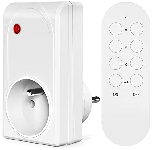 Prise Télécommandée Programmable, SURNICE Prises Telecommande sans Fil, 40M de Distance de Contrôle dans la Zone Ouverte, 1000W, Plug and Play, Fonction All ON All OFF