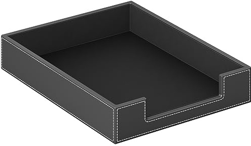 Leather Letter Tray, AUVAHOX Elegant Desk Organizer for Office Supplies, Mail, Paper, File, Magazine, Perfect Space Saver for Desk - Black