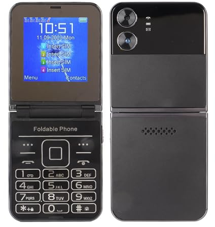 2,6-Zoll-Seniorenhandy, Klapptelefon mit Dual-Screen-Display, Großen Tasten und Ziffern, Schnellwahl mit Einer Taste, Klarem und Lautem Ton, HD-Kamera, Integrierter (Schwarz)