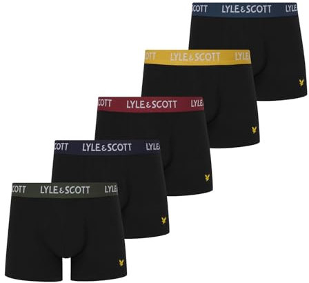 Lyle & Scott Boxershorts Herren aus Baumwolle 5er Set - Herren Unterhose mit Komfortbund - Weiche Boxershort 5er Pack für jeden Tag - Männer Unterwäsche mit Schriftzug und Logo - Schwarz - M