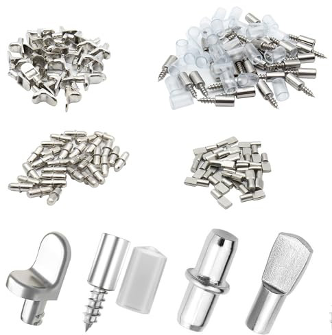 ZSMJAER 120 Pezzi Perni di Supporto per Scaffali, 4 Stili, Tasselli Sostegno Mensole Armadio, Perni per Mensole 5mm, Mensole In Metallo Nichelato, Per Mobili, Armadi, Lib