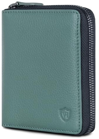 VON HEESEN Leder Geldbörse mit RFID-Schutz - Portemonnaie für Herren & Damen aus echtem Leder - Wallet mit Münzfach - Geldbeutel für Männer und Frauen in Türkis (Silver Pine)