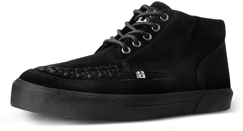 T.U.K. Mid Top Creeper Sneaker - Chaussures pour Hommes et Femmes - Couleur Black Suede - Chaussures à Lacets en Cuir et Daim de Style Puck, Goth et Rocker - Taille 41