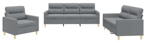 vidaXL Ensemble de Canapés avec Coussins 3 pcs, Canapés avec Accoudoirs, Ensemble de Meubles, Mobilier de Salon, Moderne, Gris Clair Tissu