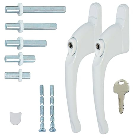 FixRello PVC Window Handles for uPVC Windows - Handle for uPVC Windows and Double Glazing (2, White w/White Button)