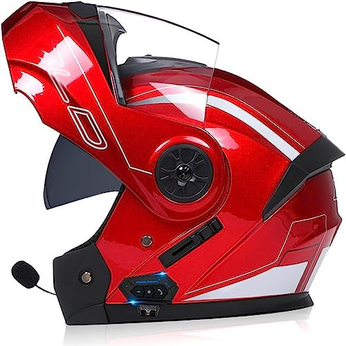 ZHTBATE Adults Klapphelm Mit Bluetooth, Motorrad Integrierter Bluetooth-Helm Mit Doppelvisier, Motorradhelm Sturzhelm Für Herren Und Damen Automatische Reaktion ECE Zertifizier