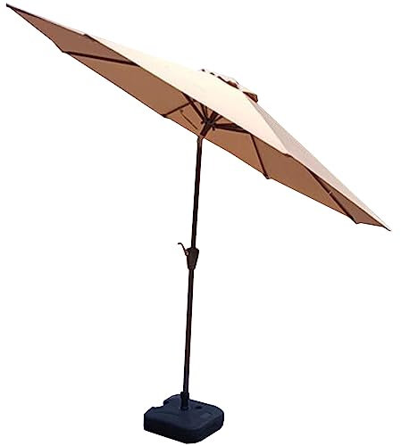 WYRMB Parasol de jardin à long manche, tête secouable, colonne en fer, avec base de réservoir, 9 pieds, 8 nervures, manivelle ouverte, base remplissable