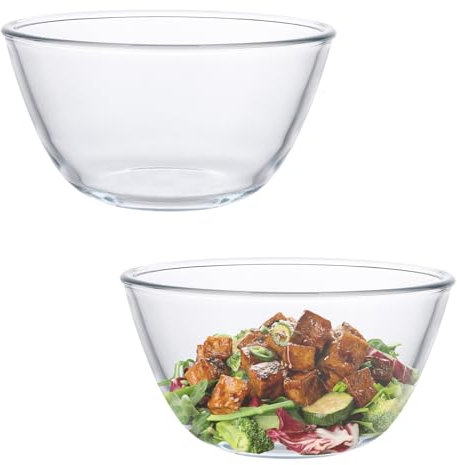 LOPYXBR Juego de 2 cuencos de cristal para ensalada de 1 L, 16,8 cm, aptos para lavavajillas, transparente, ideal para guardar alimentos