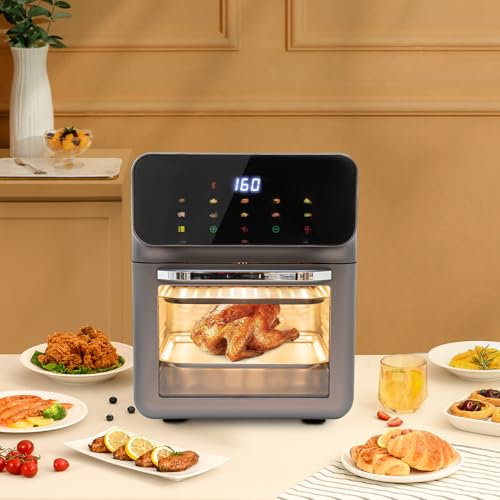 MEELRYD Einbau-Backofen 13 Liter, Minibackofen Pizzaofen 250°C LED-Display, Schnellaufheizung Rösten Trocknen Elektronikuhr mit Timerfunktionen Dual Cook