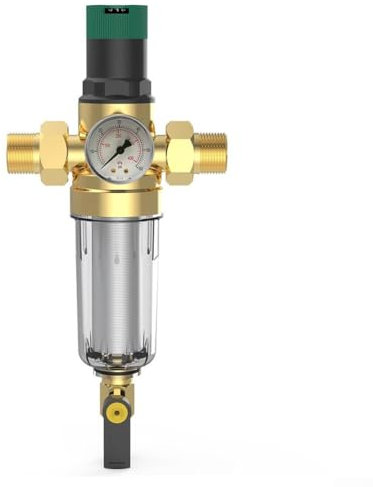 Home Plumbing Solution - Regulador de agua de latón con sistema de filtrado de retrolavado integrado (DN25)