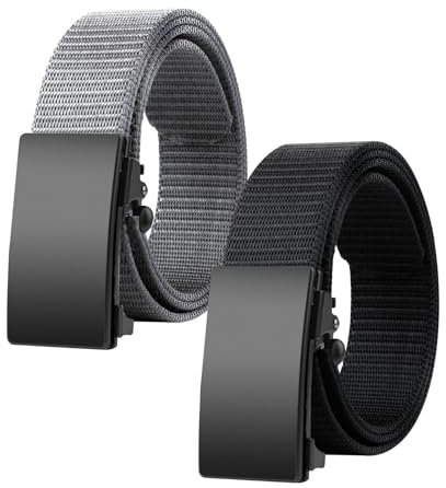 Dyaucwpo 2 Stück Taktischer Gürtel, Arbeitsgürtel Herren, Herren Gürtel Ohne Löcher, Arbeitsgürtel Militär Wandern, Stufenlos Verstellbarer Stoffgürtel, für Outdoor, Arbeit, Freizeit, Jagen