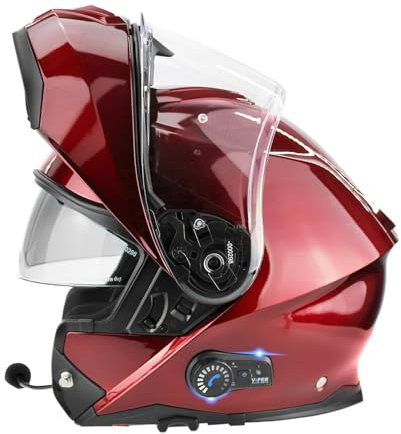 VPR RSV191 Motorcycle Modular Bluetooth Helmet Full Face Integrated Motorbike Helmet With Anti-Fog Double Visor Modular Flip up front Motorcycle Helmet ECE Approved For Adult Men and Women
