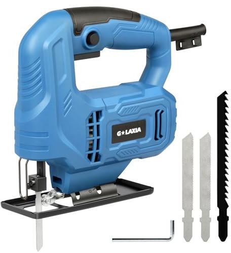G LAXIA Jigsaw 400W 3000SPM Power Jig Saws Bevel Cutting: -45 ° to 45° Wood Cutter Machine with Wood Metal Cutting Blades